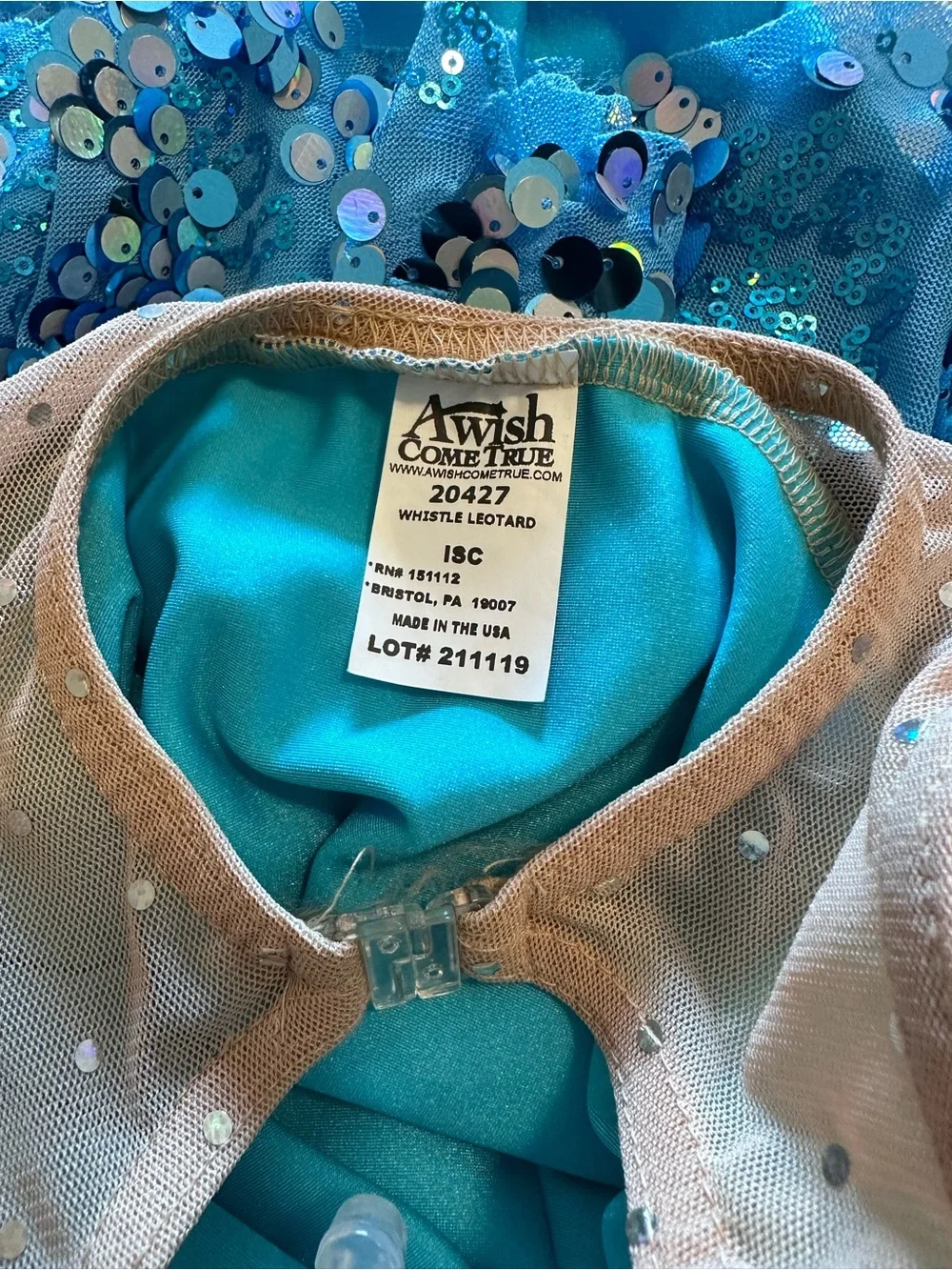 Teal Blue Sequin Dance Costume with Bow Accent